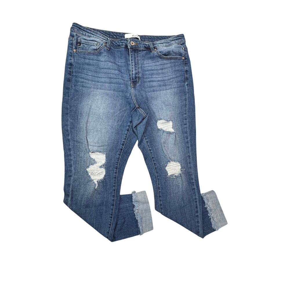 KanCan Women’s High Rise Cuffed Skinny Jeans Size 2XL Distressed